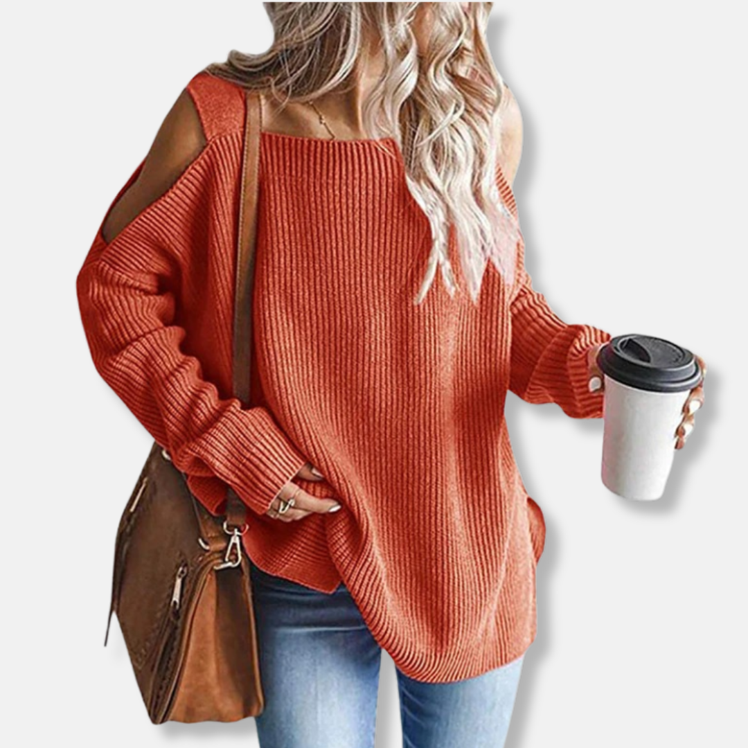 Amarae | Sweatshirt - Open Shoulder Knit - Loose Fit - Structured Fabric