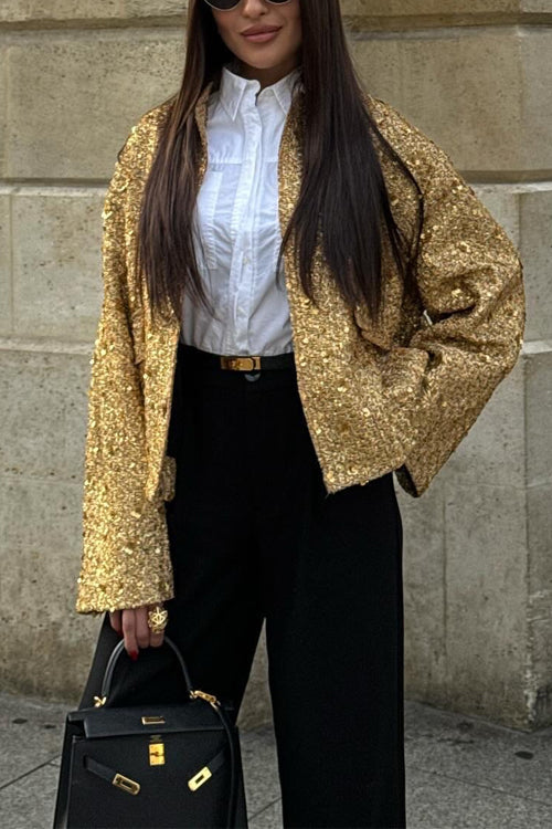 Lune London | Stand Collar Zip-Up Pockets Sequin Jacket