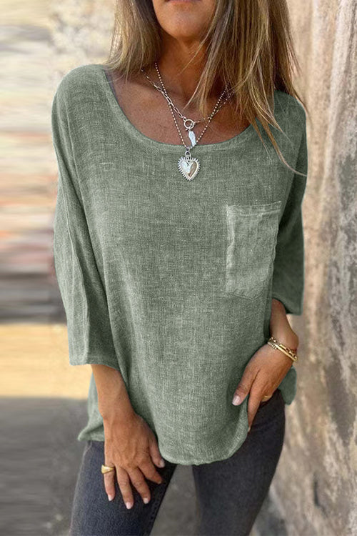 Chic Und Stil | Rosiedress 3/4 Sleeves with Pockets Cotton Linen Casual T-Shirt