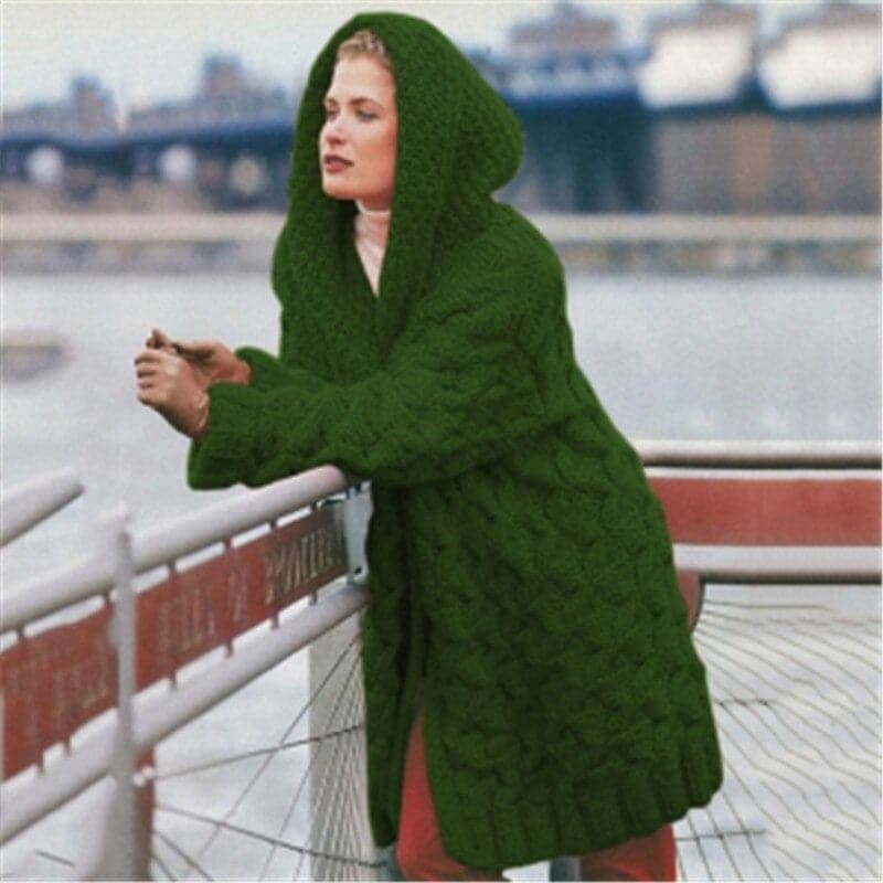 Lune London | Knitted cardigan - Long model - Cable knit with hood - Open front