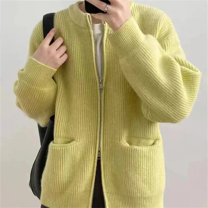 Lune London | Cardigan - Ribbed Texture - Zipper - Oversized Fit - With Pockets
