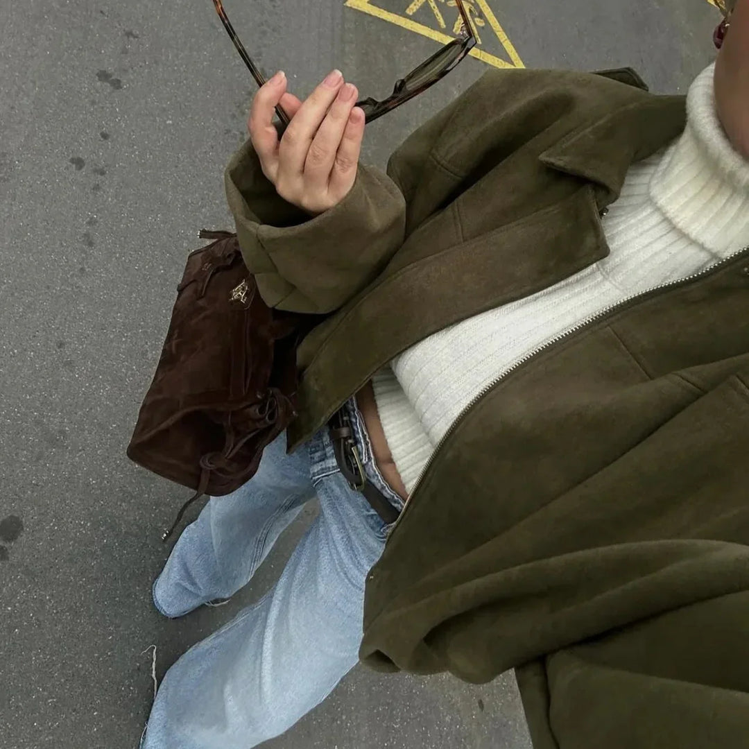 Amarae | Oversized Jacket - Soft Suede Lining - Fully Lined - Khaki