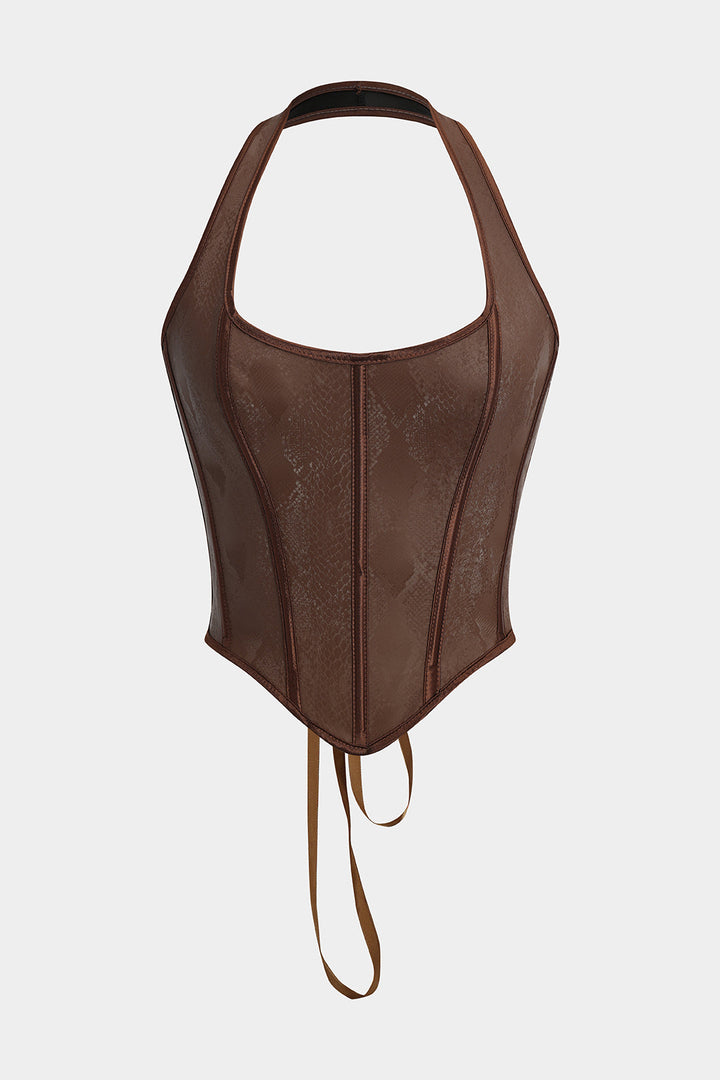 Lune London | Y2K Snake Leather Imitation Lace-up Corset Cami Top