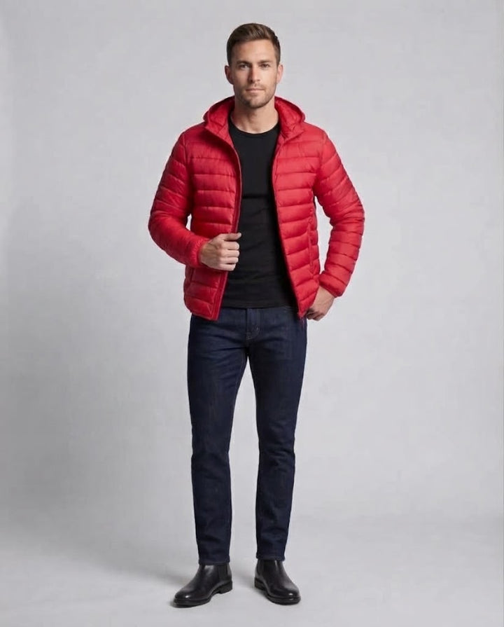 Men's Lightweight Quilted Hooded Jacket with Thermal Insulation and Wind-Repellent Microfiber Amarae