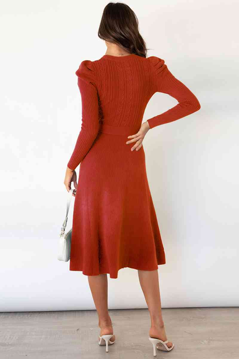 Lune London | Round Neck Long Sleeve Knot Waist Sweater Dress