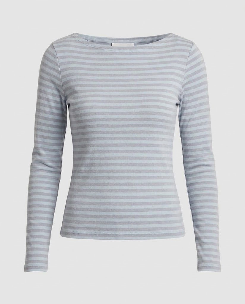 Ladies Striped Long Sleeve Boat Neck Top with Slim Fit Amarae