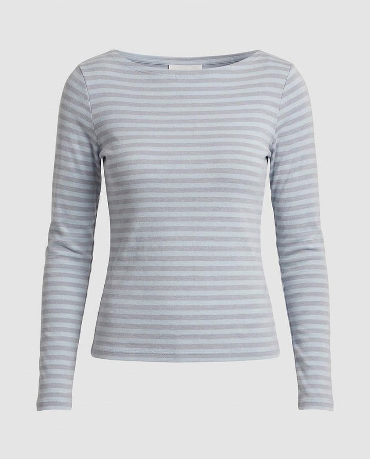 Ladies Striped Long Sleeve Boat Neck Top with Slim Fit Amarae