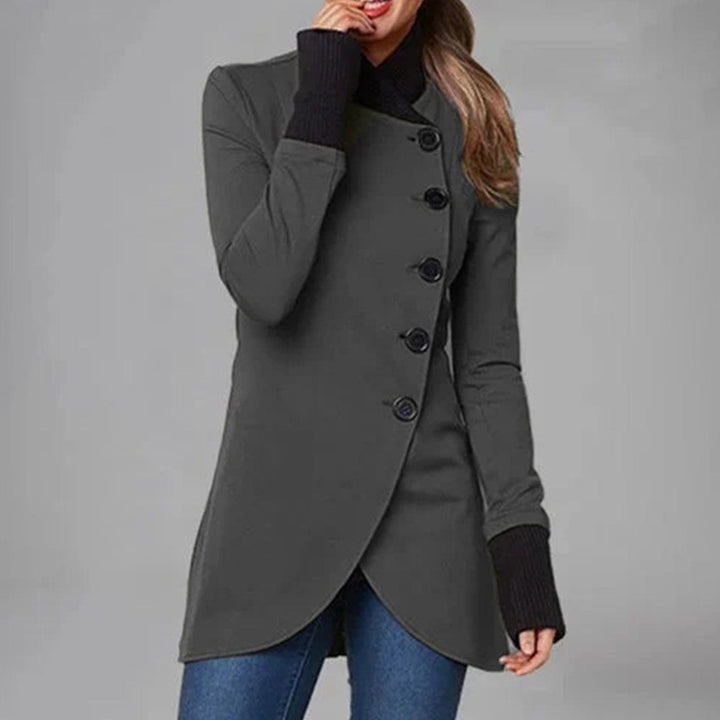 Amarae | Coat - Asymmetrical Button Closure - High Collar - Long Sleeve - Elegant Fit