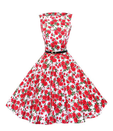 Robe Swing pour Femmes avec Motif Floral et Ceinture Chic & Stil