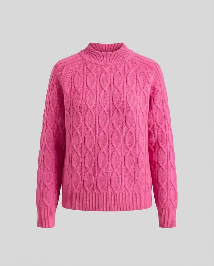Women's fine knit pullover with cable pattern and standing collar Amarae