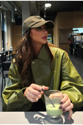 Amarae | Green Faux Leather Jacket