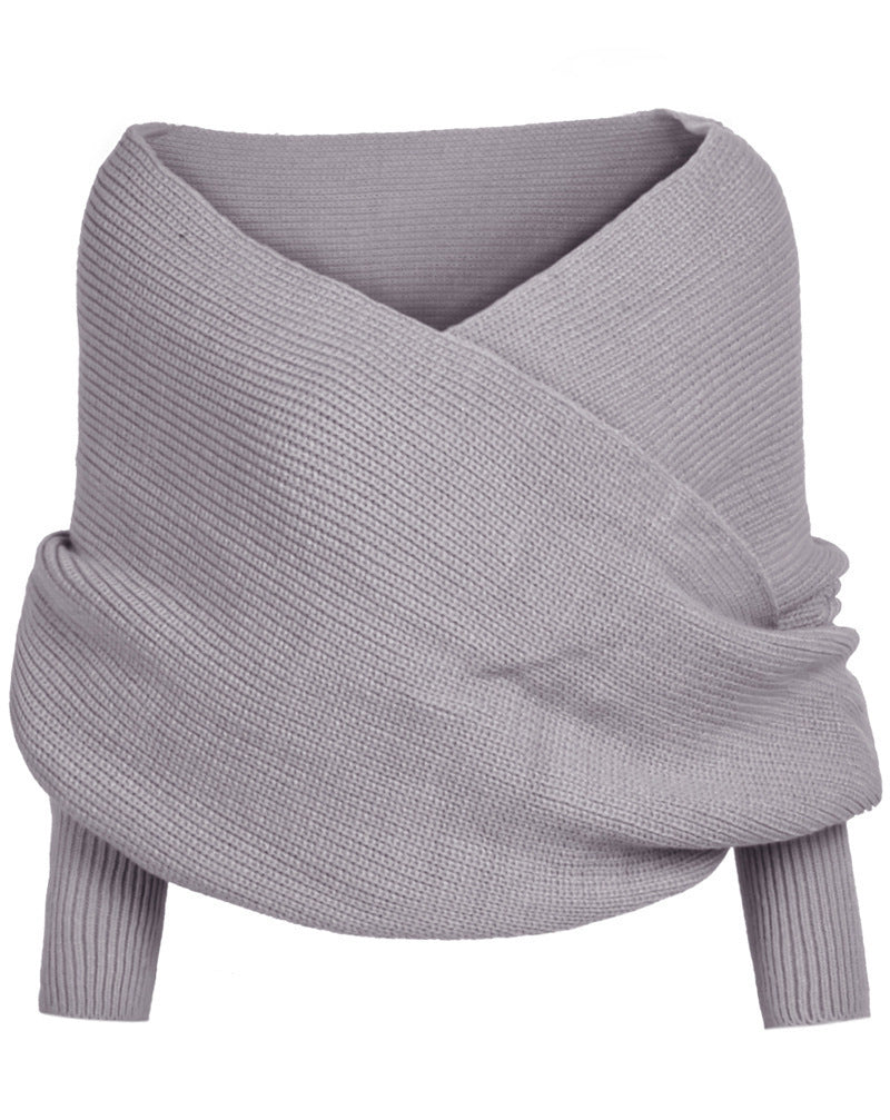 Knit top with deep V-neckline and wide sleeves for women Lune London