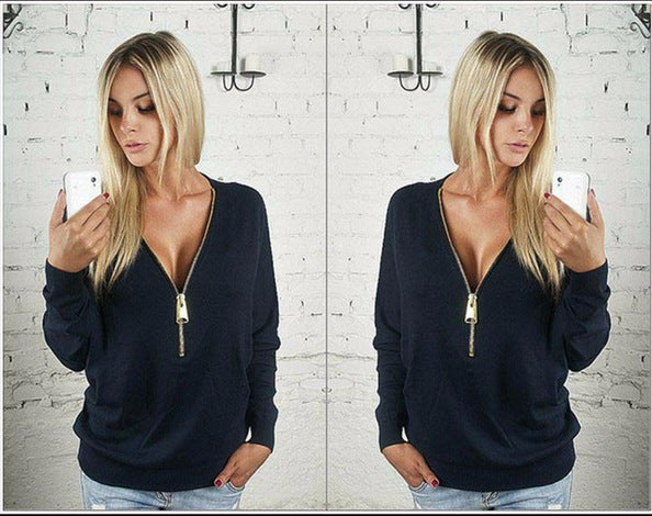 Pull surdimensionné pour femmes avec fermeture éclair moderne Chic & Stil