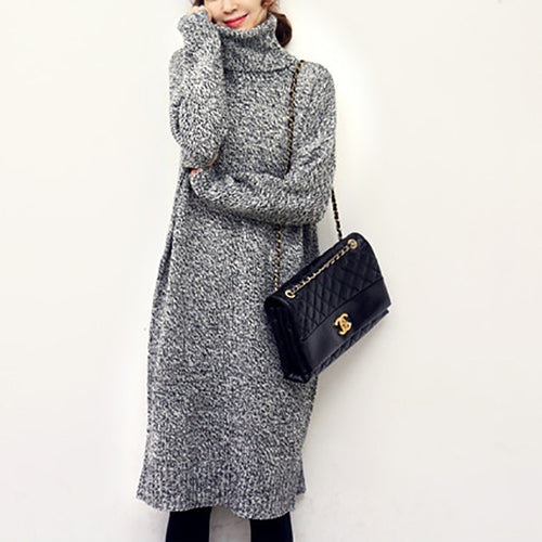 Knit dress for women with a high turtleneck and a relaxed fit Amarael