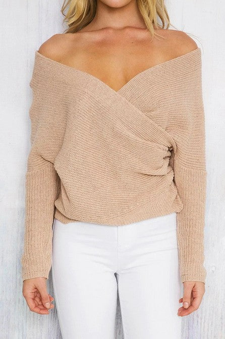 Wrap sweater for women with off-shoulder and structured design Lune London