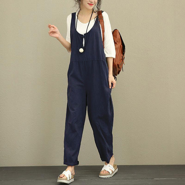 Women's Casual Cotton Jumpsuit with Wide Leg and Adjustable Straps Amarae