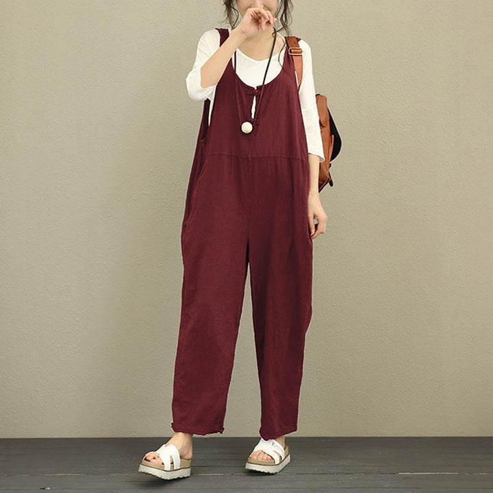 Women's Casual Cotton Jumpsuit with Wide Leg and Adjustable Straps Amarae