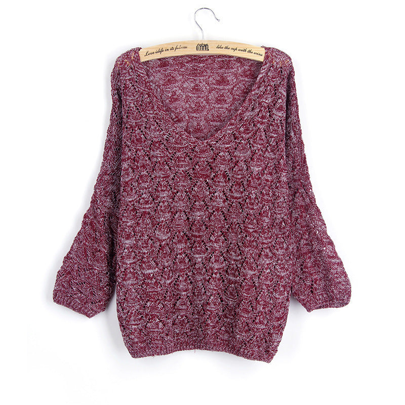 Airy knit sweater for women with V-neck and artistic pattern Lune London