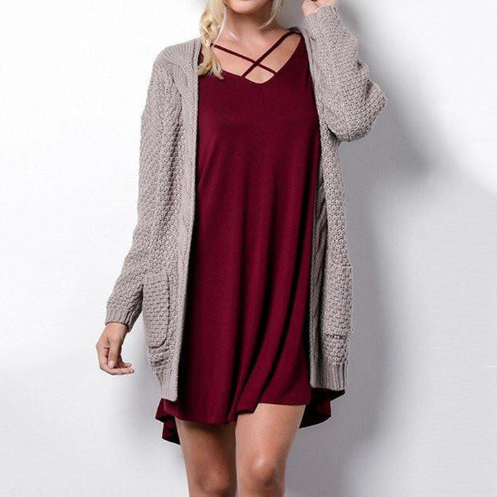Chunky knit cardigan for women with open front and practical pockets Lune London