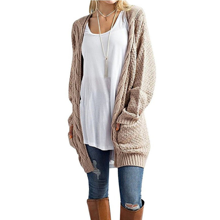 Chunky knit cardigan for women with open front and practical pockets Lune London