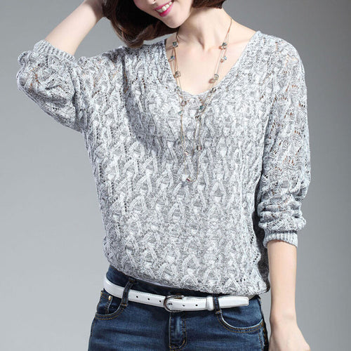 Women's knit pullover with V-neck and airy perforated pattern Amarae