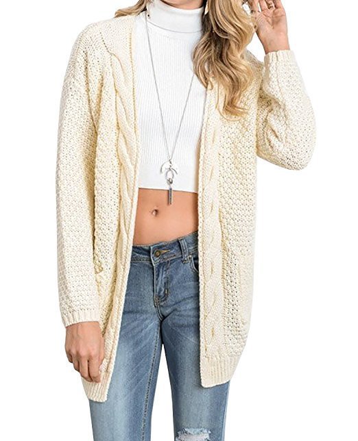 Ladies comfortable knit cardigan with pockets and twisted pattern Lune London