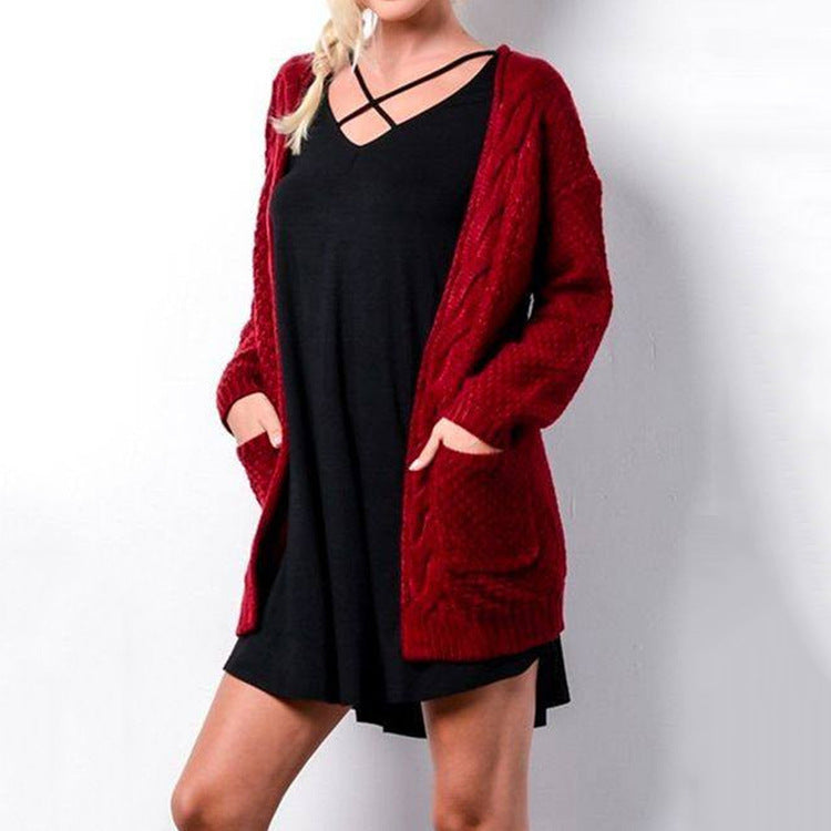 Chunky knit cardigan for women with open front and practical pockets Lune London
