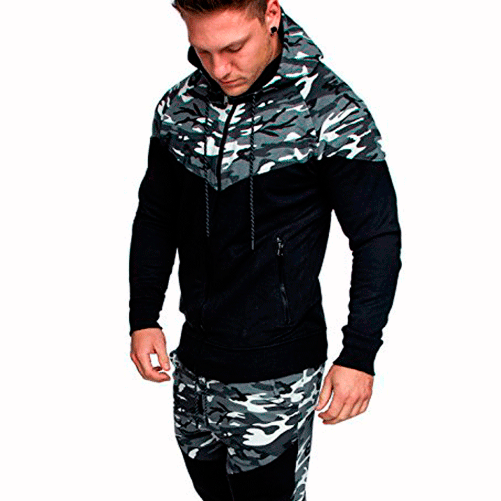 Men's training sweater with high collar and trendy camouflage design Lune London