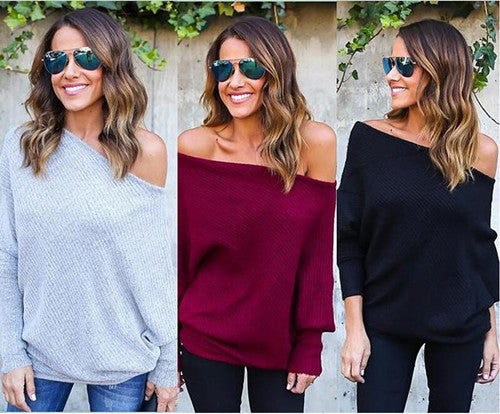 Oversized knit sweater for women with off-the-shoulder neckline and loose fit Chic und Stil