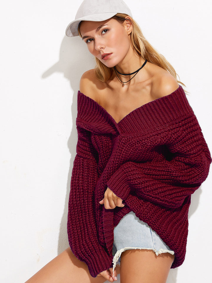 Knitted sweater with deep V-neck and oversized fit for women Lune London