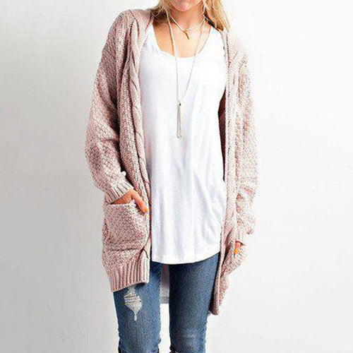 Chunky knit cardigan for women with open front and practical pockets Amarae