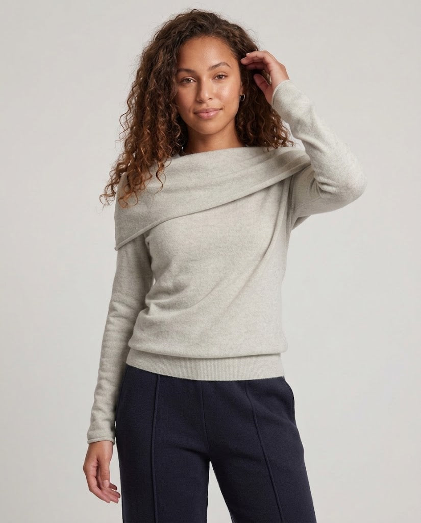 Women's fine knit pullover with off-the-shoulder Carmen collar and tailored fit Amarae