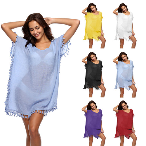 Ladies poncho with fringe trim Amarae