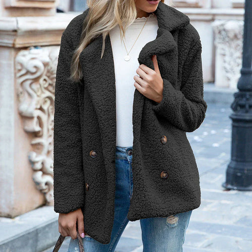 Amarae | Coat - Plus Size - Soft Fleece - Double Button Closure - Notched Collar