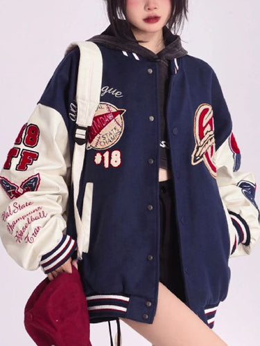 Amarae | Blue College Varsity Jacket with Flock Print