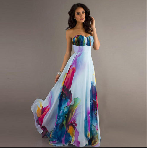 Robe maxi femme avec haut sans bretelles et motif floral coloré Chic & Stil