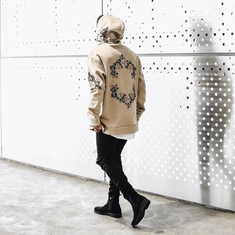 Men's hooded sweatshirt with chic floral embroidery and style