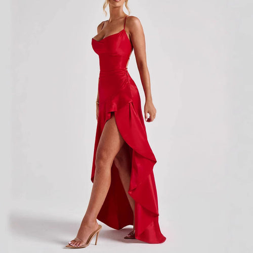 Amarae | Back Cutout Ruffles Asymmetrical Dress