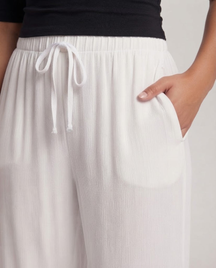 Women's High-Waisted Loose Linen-Look Trousers with Drawstring and Flowing Palazzo Silhouette Amarae