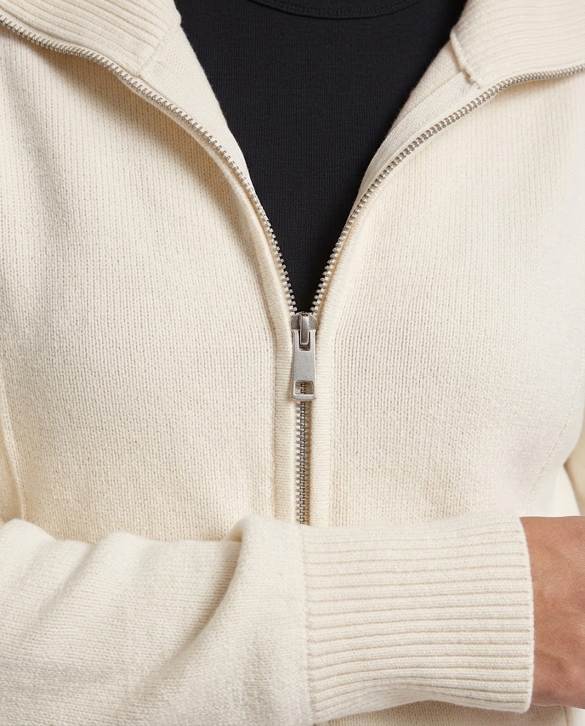 Women Ribbed Zipper Cardigan with Wide Lapel Amarae