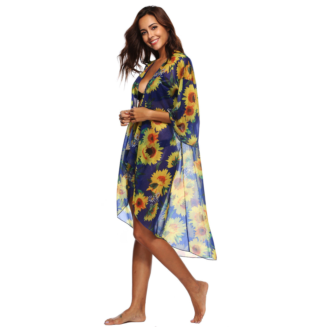 Ladies floral pattern beach cover-up kimono Lune London