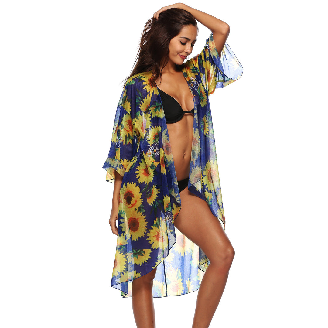 Ladies floral pattern beach cover-up kimono Lune London