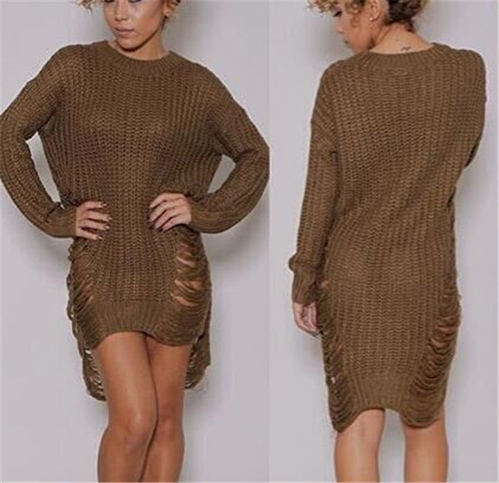 Knit dress for women with side slit and ribbed design Lune London
