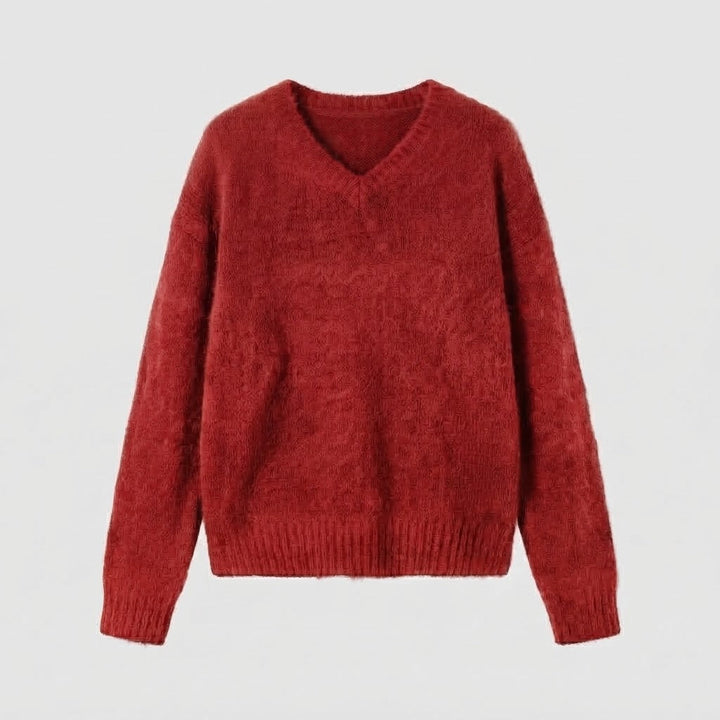 Ladies Cozy V-Neck Mohair Blend Oversized Sweater with Ribbed Cuffs Amarae