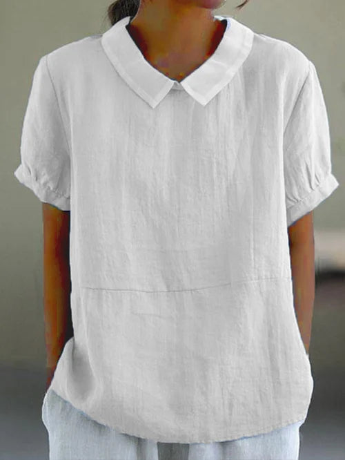 Lune London | Elegant Puff Sleeve Linen Blouse with Collar for Women