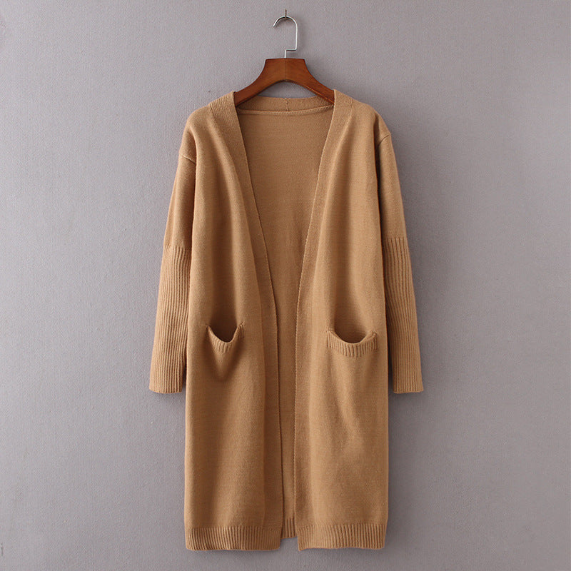 Ladies long cardigan with open fronts and practical side pockets Lune London