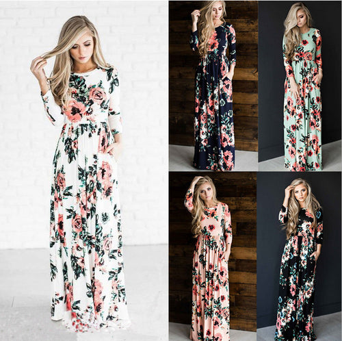 Robe maxi femme avec des motifs floraux et une jupe longue et fluide Chic & Stil