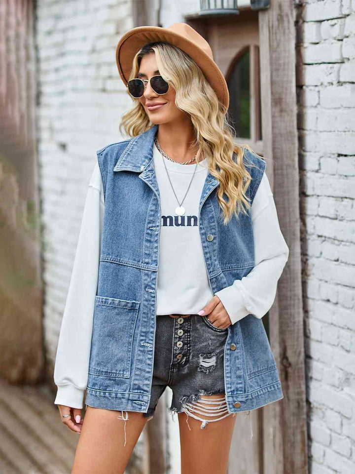 Amarae | Button-Front Sleeveless Denim Jacket