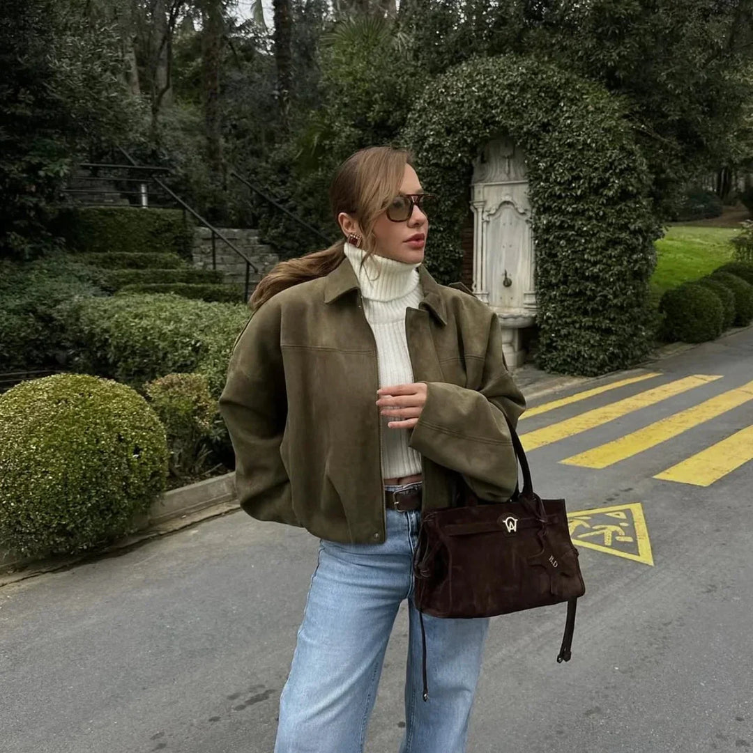 Amarae | Oversized Jacket - Soft Suede Lining - Fully Lined - Khaki