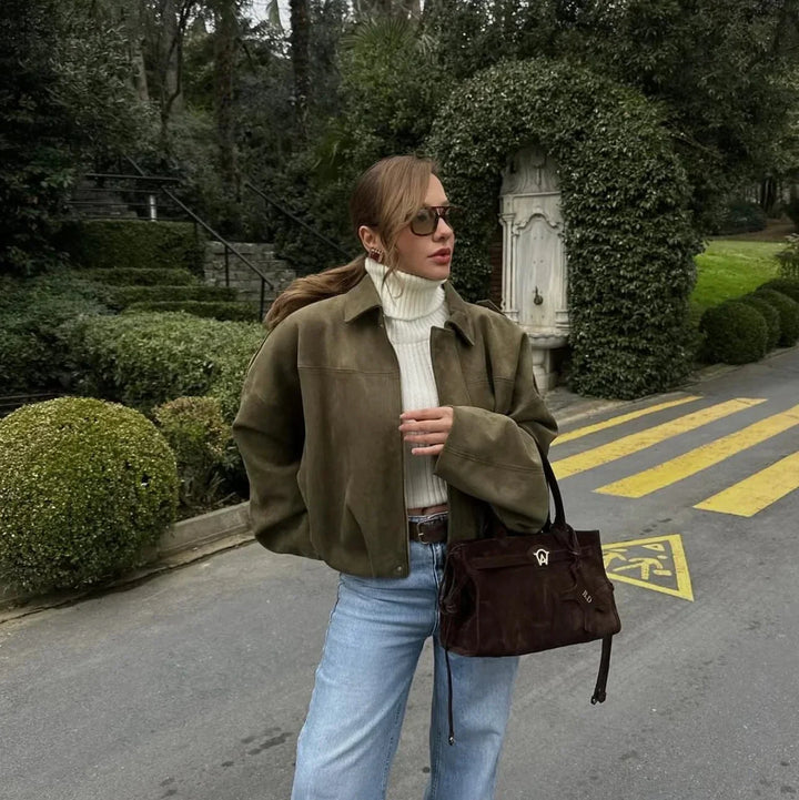 Amarae | Oversized Jacket - Soft Suede Lining - Fully Lined - Khaki